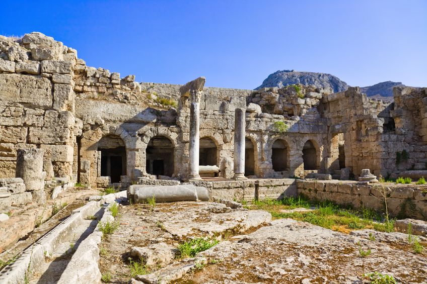 An image of the ancient Roman baths in Corinth, Greece.
